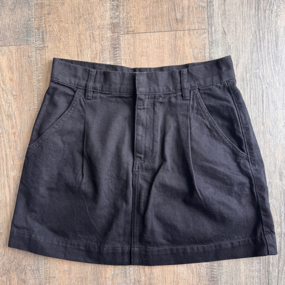 Free People We The Free Black‎ Denim Pleated Mini Skirt Size 29 Regular Cotton